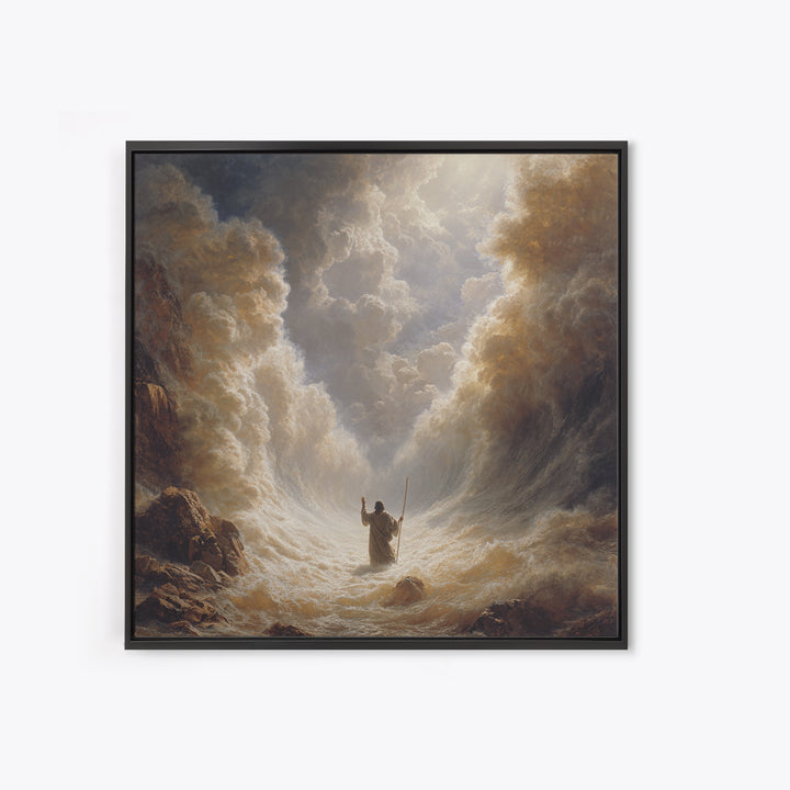 Moses Parting The Red Sea Wall Art, Biblical Canvas Print, Christian Home Decor, Religious Gift, Dramatic Seascape Painting Print