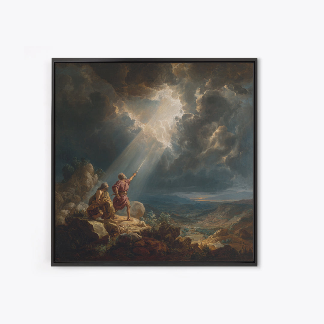 Prophets Beneath Storm Clouds Wall Art, Biblical Landscape Canvas Print, Christian Decor, Dramatic Baroque Fine Art Gift