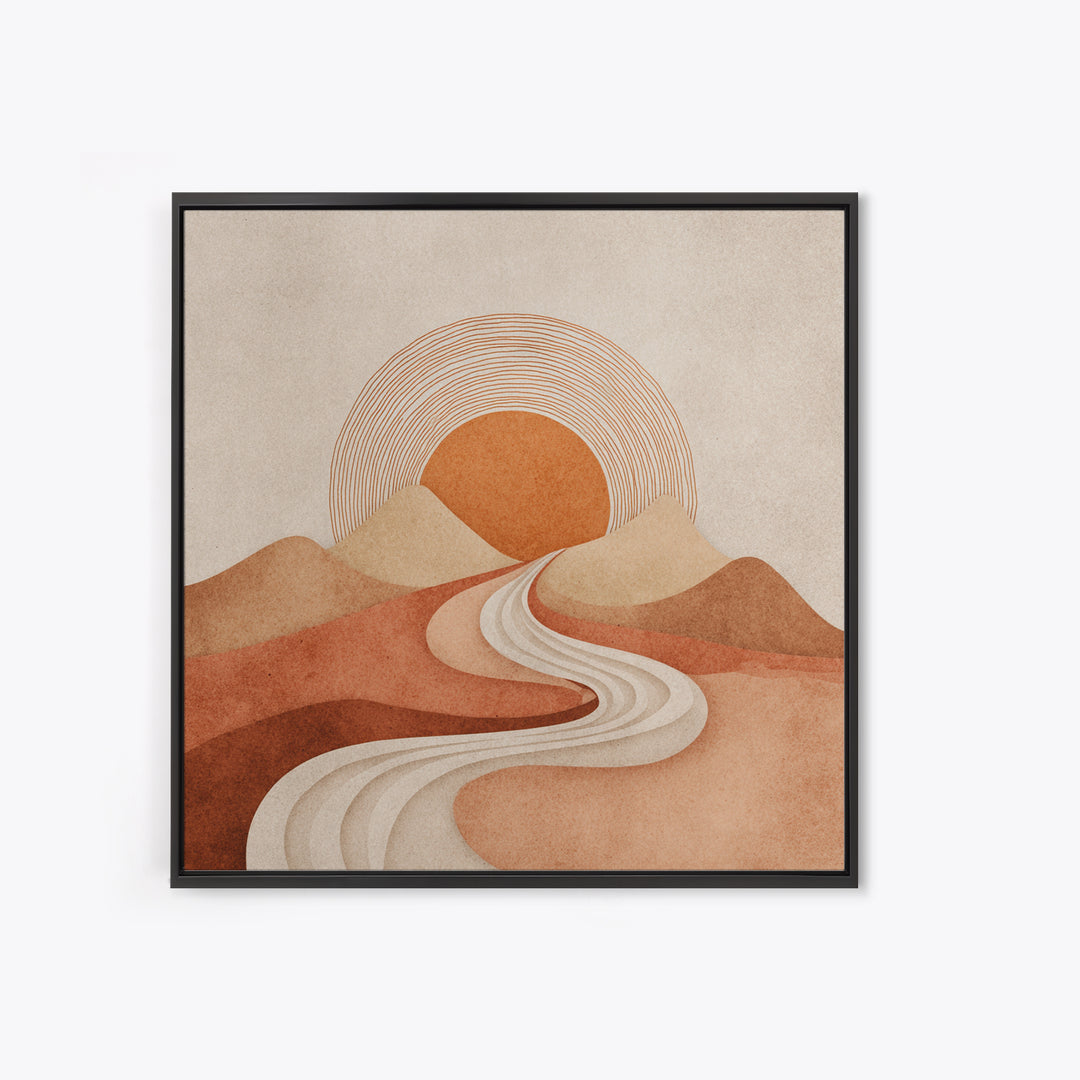 Boho Desert Landscape Wall Art, Terracotta Sunset Canvas Print, Southwestern Minimalist Decor, Earth Tone Living Room Art