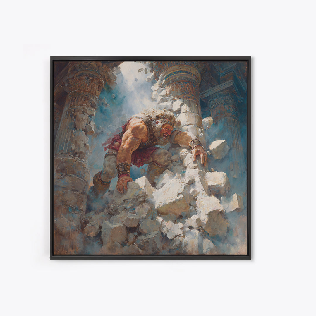 Ancient Titan Warrior In Crumbling Temple Wall Art, Greek Mythology Canvas Print, Dramatic Fantasy Ruins Home Decor Gift For Him