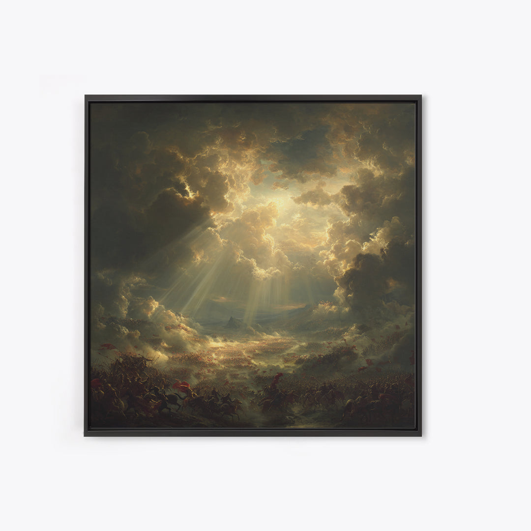 Heavenly Sunbeams Over Storm Clouds Canvas Print, Dramatic Spiritual Wall Art, Epic Landscape, Christian Decor, Statement Artwork