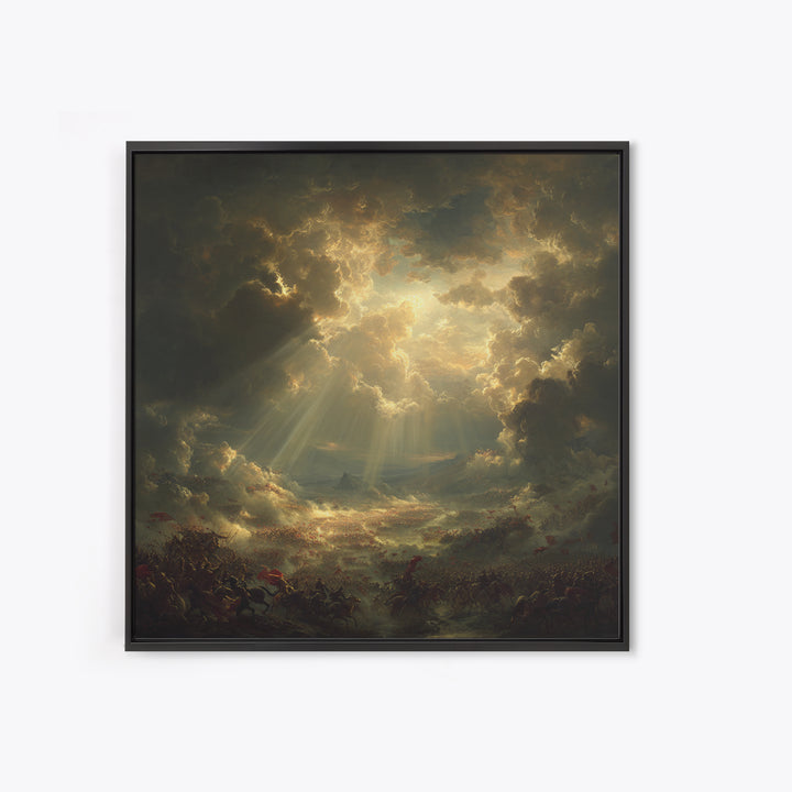 Heavenly Sunbeams Over Storm Clouds Canvas Print, Dramatic Spiritual Wall Art, Epic Landscape, Christian Decor, Statement Artwork