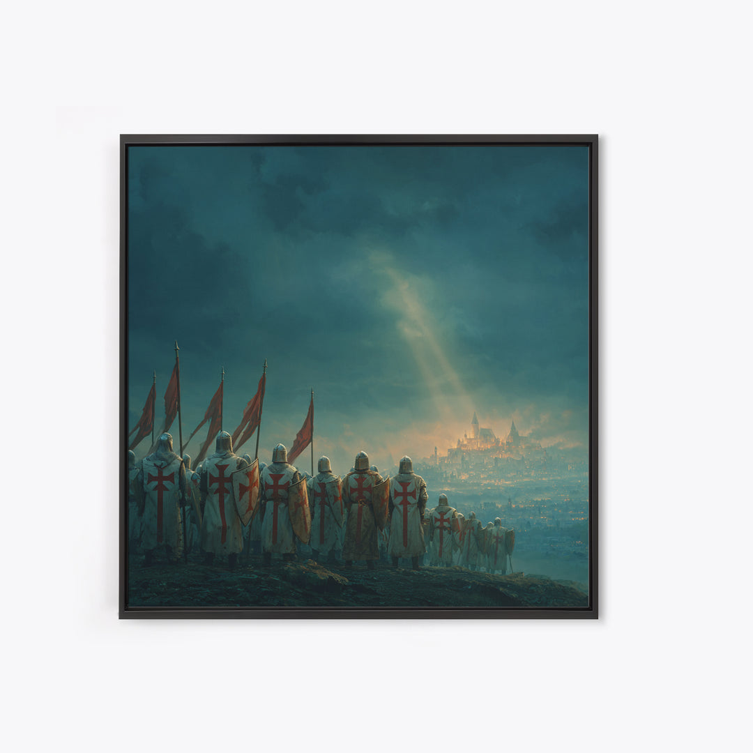 Templar Knights Over Misty Jerusalem Canvas Print, Medieval Fantasy Wall Art, Christian Decor, Crusader History Gift For Him