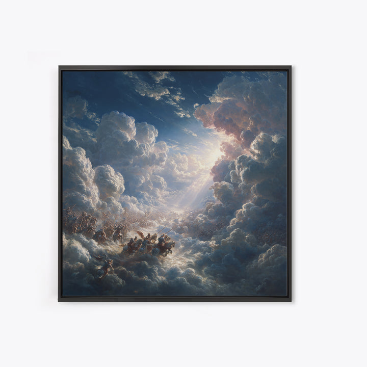 Angelic Battle In Storm Clouds Framed Canvas Print, Baroque Wall Art, Celestial Fantasy Art, Dramatic Spiritual Decor Print