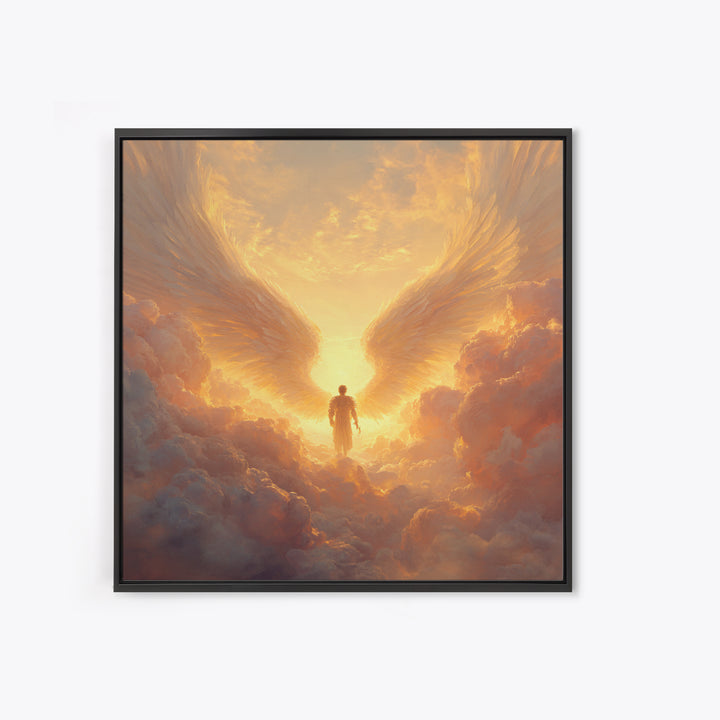 Angel Wings In Golden Clouds Canvas Print, Celestial Wall Art, Spiritual Heaven Decor, Guardian Angel Gift For Her, Nursery Wall Decor