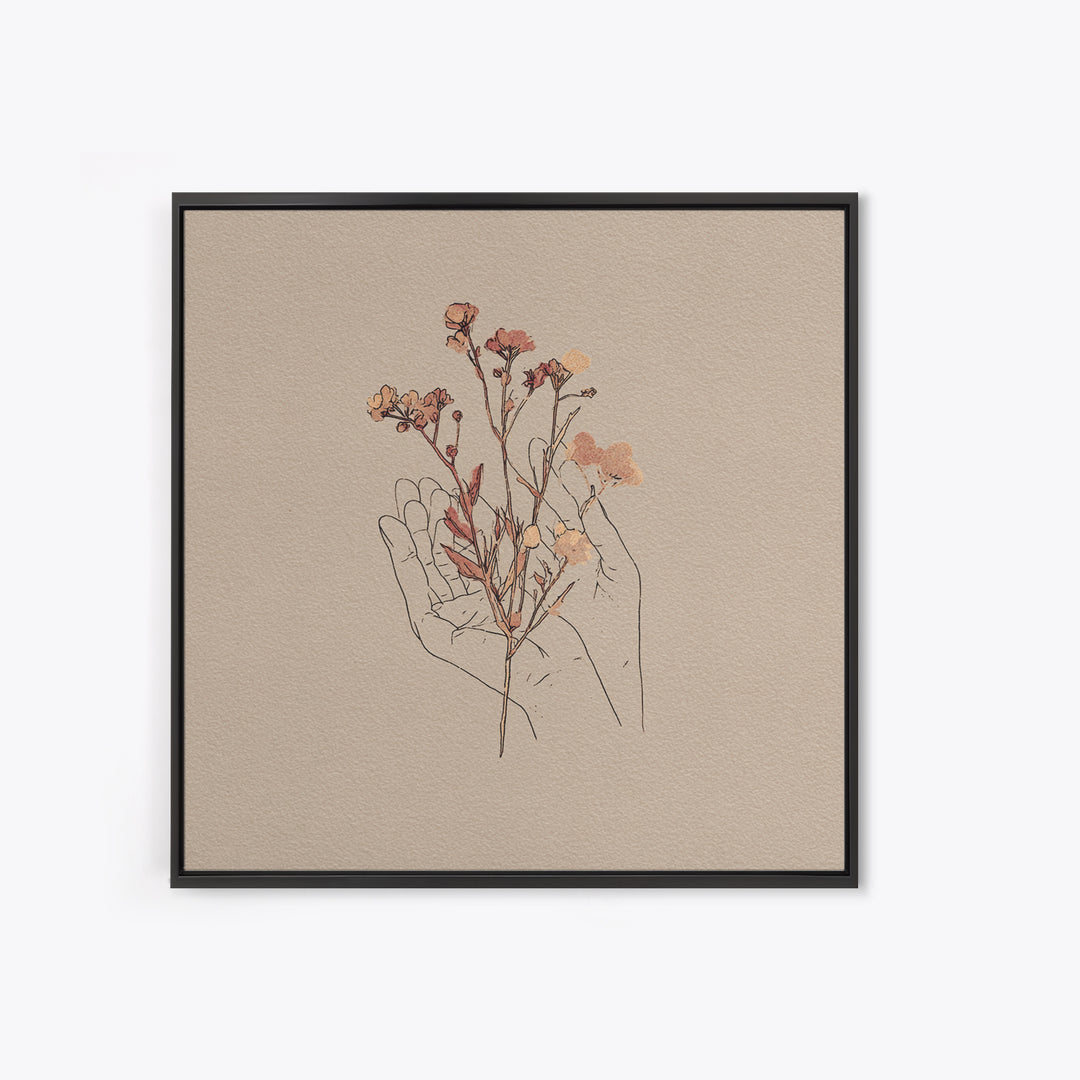 Delicate Hand With Wildflowers Wall Art, Feminine Botanical Line Art Canvas Print, Minimalist Bedroom Decor Gift For Her
