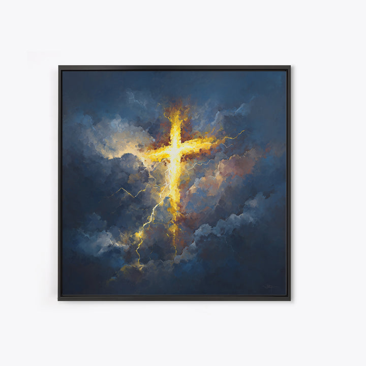 Glowing Cross In Storm Clouds Canvas Print, Christian Wall Art, Spiritual Gift, Faith Inspired Home Decor, Bible Verse Decor
