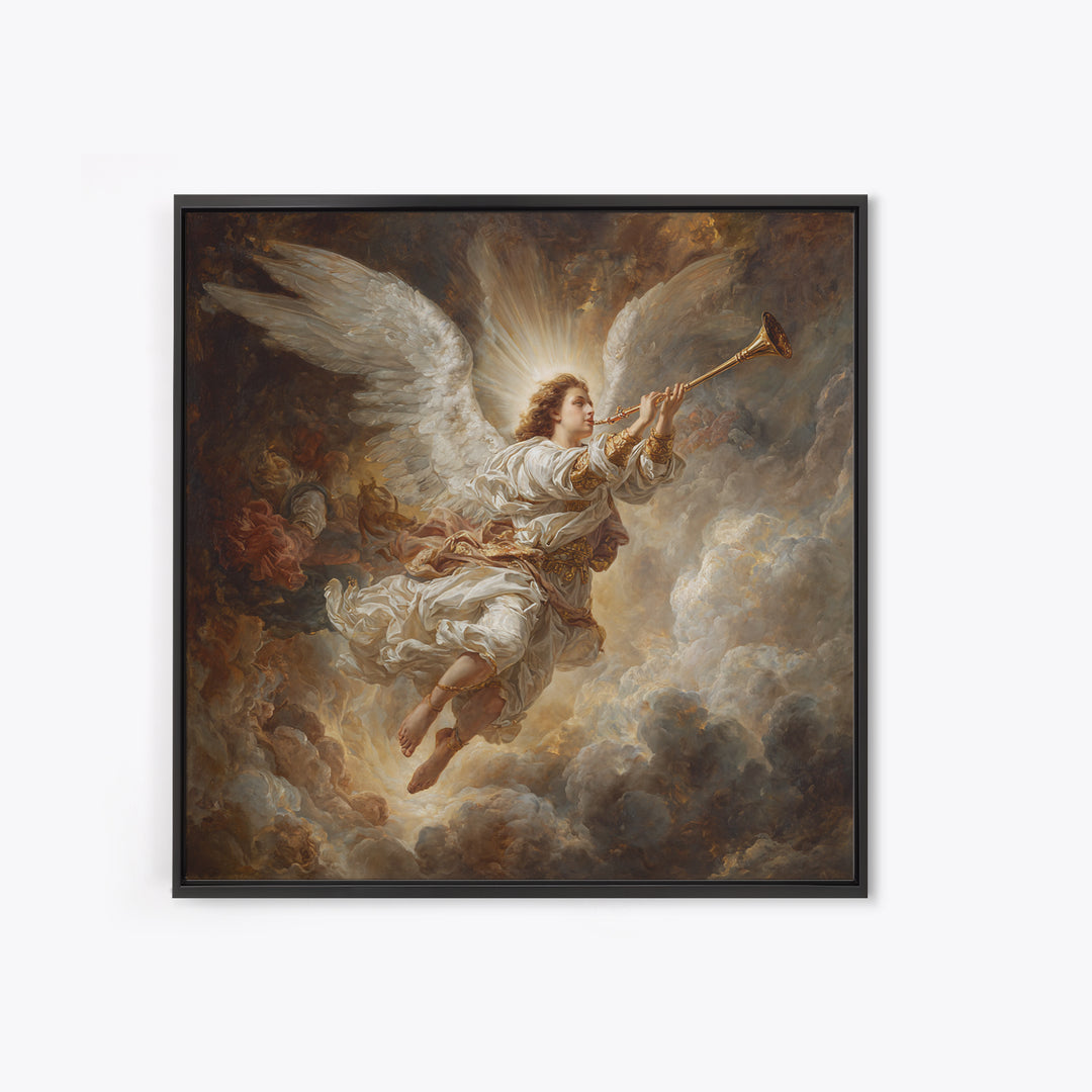 Baroque Angel Trumpet Wall Art, Celestial Religious Painting, Renaissance Inspired Decor, Christian Gift, Fine Art Print