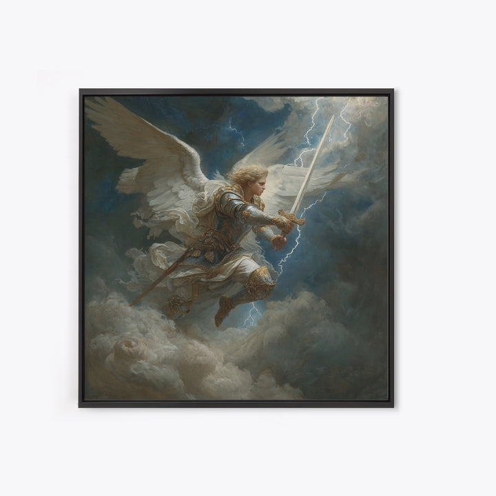 Archangel Warrior With Lightning Sword Canvas Print, Dramatic Christian Wall Art, Fantasy Angel Decor, Spiritual Gift For Him