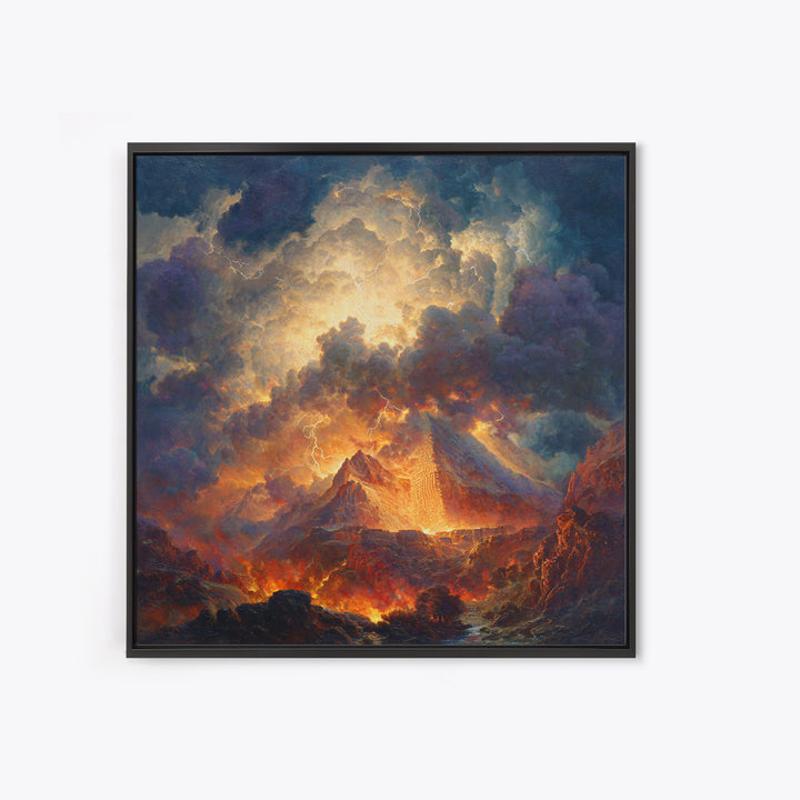 Volcanic Pyramid Storm Canvas Print, Fantasy Landscape Wall Art, Dramatic Lightning Decor, Dark Academia Statement Artwork
