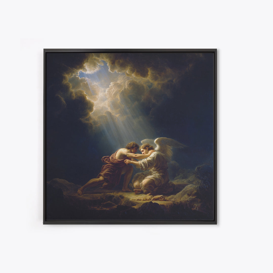 Guardian Angel Comforting Man Canvas Print, Biblical Wall Art, Religious Fine Art, Spiritual Home Decor Gift For Her And Him