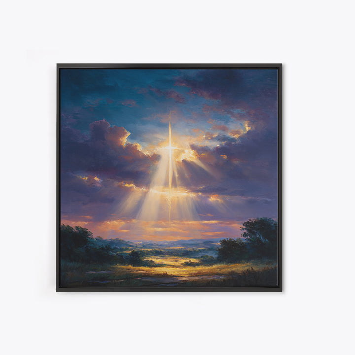 Radiant Cross Above Sunrise Valley Wall Art, Christian Landscape Canvas Print, Spiritual Decor, Inspirational Faith Gift
