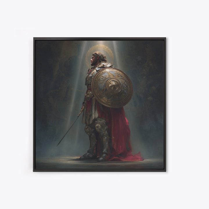 Angelic Warrior With Shield Framed Canvas Print, Dark Fantasy Wall Art, Renaissance Knight Decor For Dramatic Home Decor