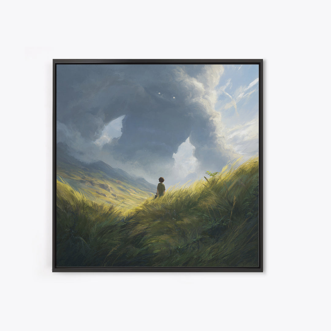 Lone Wanderer In Stormy Mountain Valley Wall Art, Fantasy Landscape Painting, Moody Nature Decor, Large Canvas Print, Home Decor