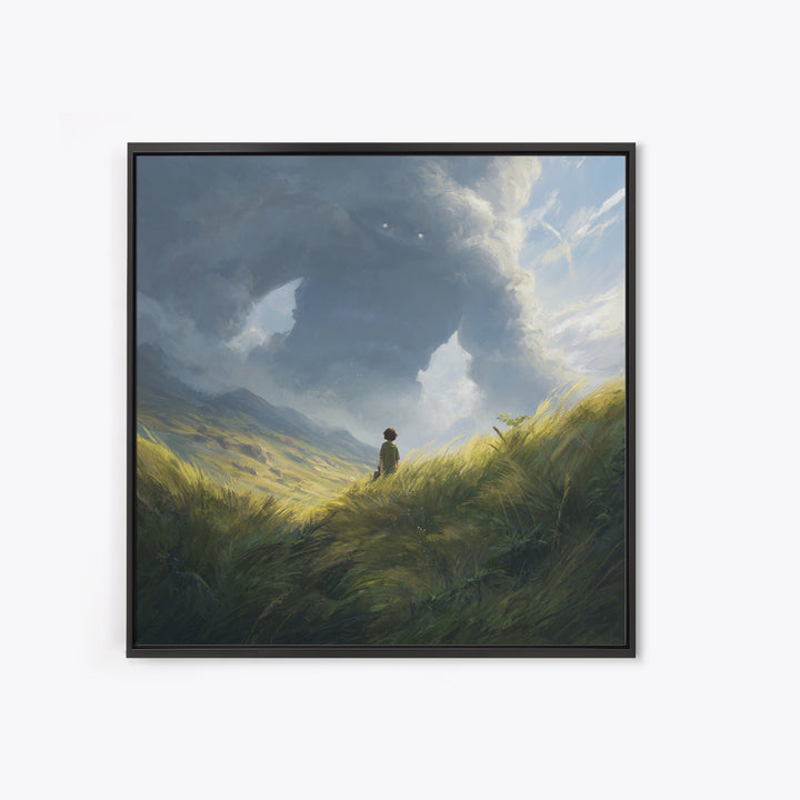 Lone Wanderer In Stormy Mountain Valley Wall Art, Fantasy Landscape Painting, Moody Nature Decor, Large Canvas Print, Home Decor