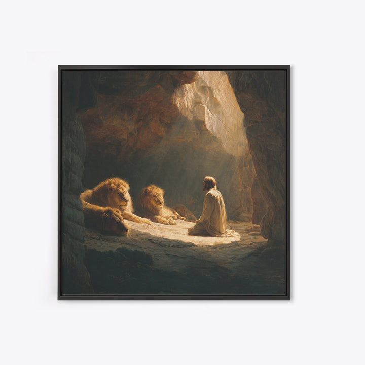 Daniel With Lions In Cave Wall Art, Biblical Christian Canvas Print, Jesus Artwork, Religious Home Decor Gift For Prayer Room