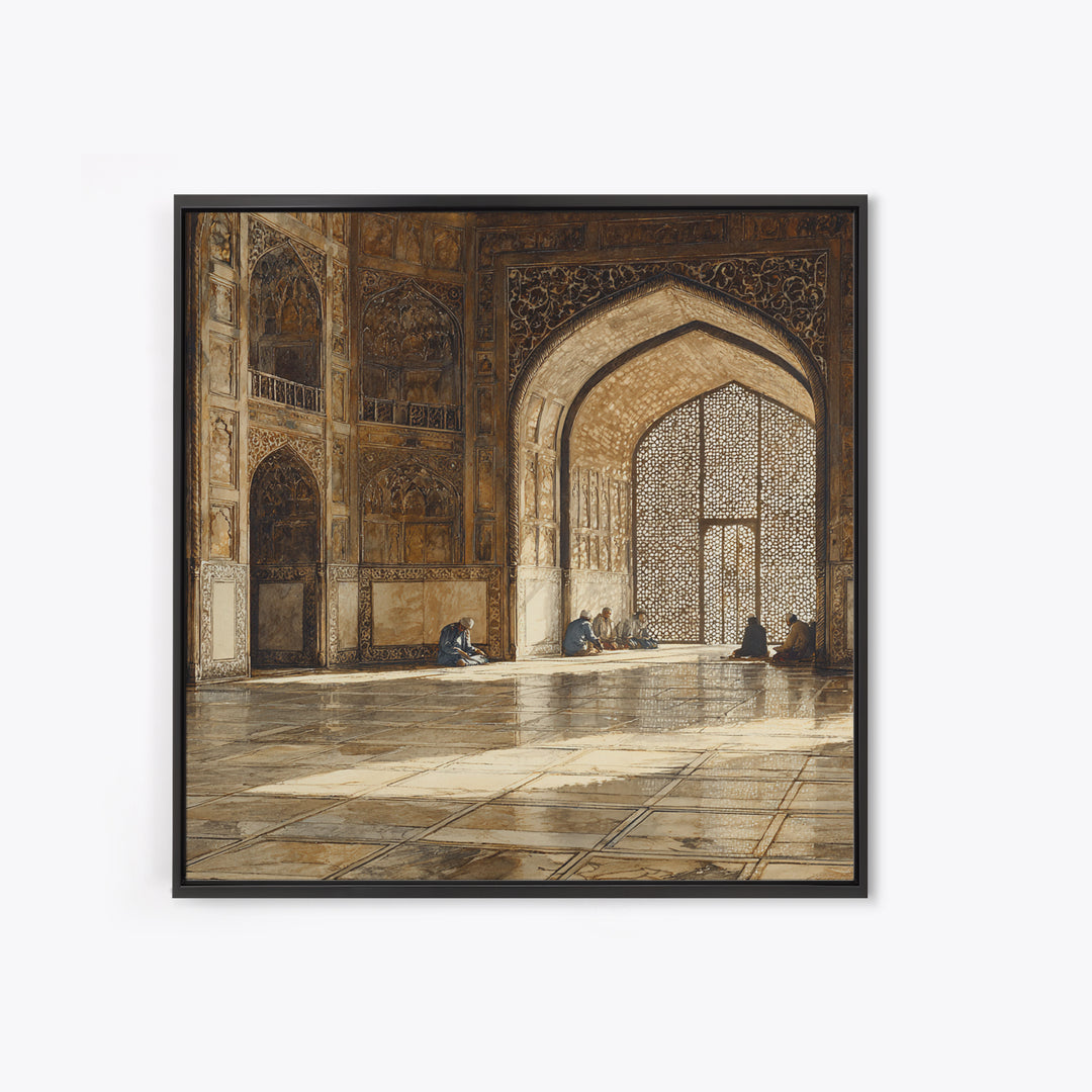 Ornate Mosque Interior Prayer Wall Art, Islamic Architecture Canvas Print, Ramadan Decor, Spiritual Home Decor, Muslim Gift
