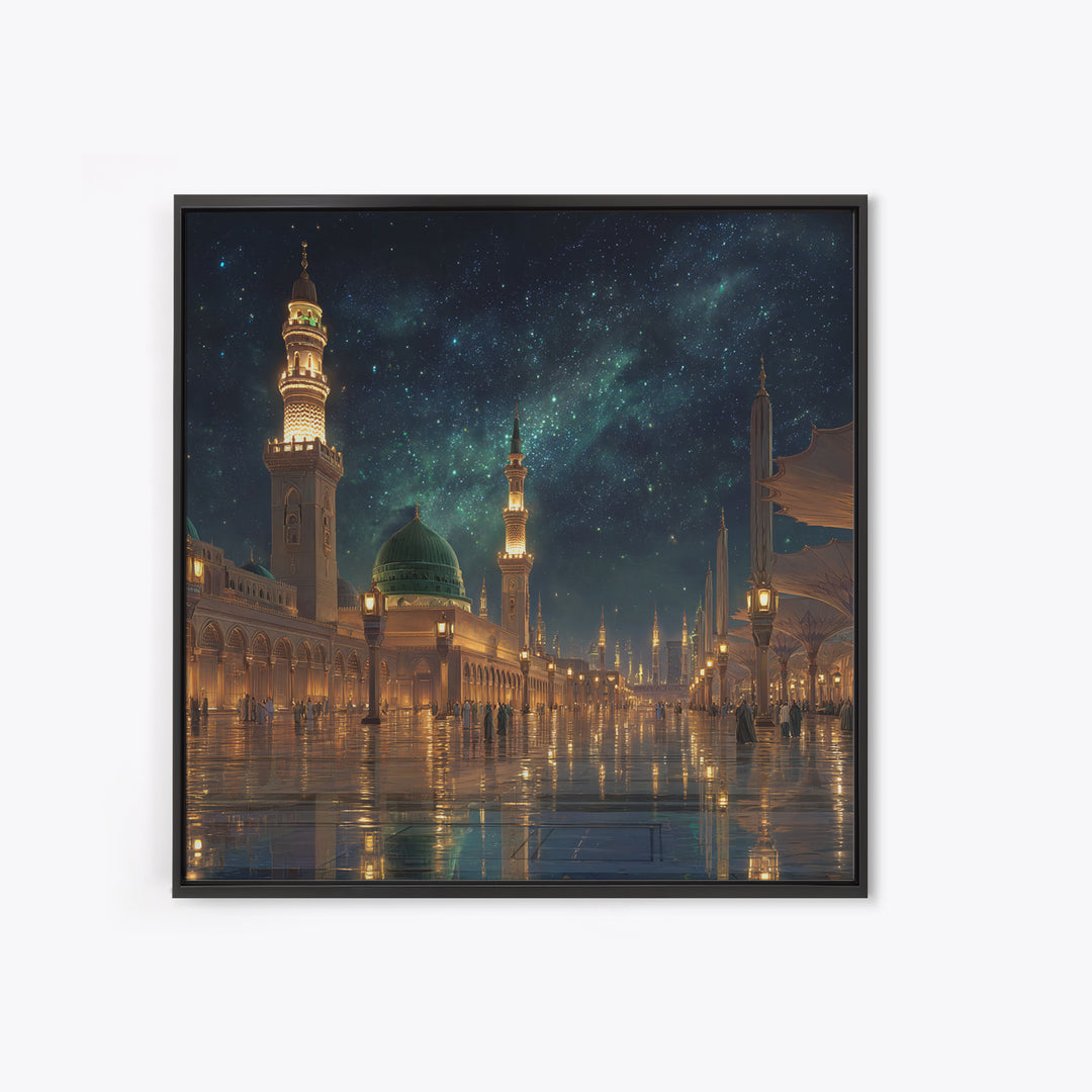Starry Mosque Courtyard At Night Canvas Print, Islamic Architecture Wall Art, Celestial Decor, Muslim Home Decor Gift Idea