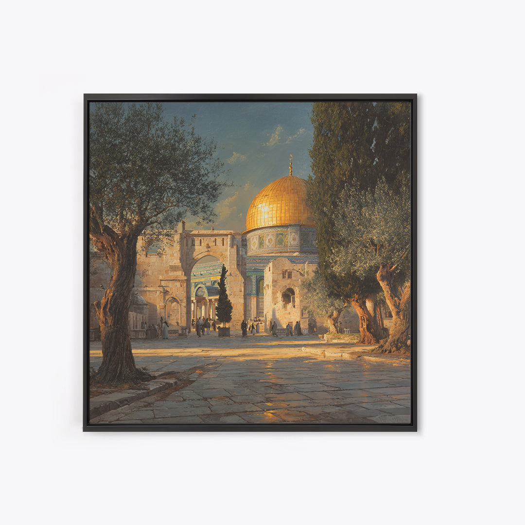 Golden Dome Of The Rock Courtyard Wall Art, Jerusalem Islamic Architecture, Olive Tree Landscape, Travel Poster, Spiritual Decor