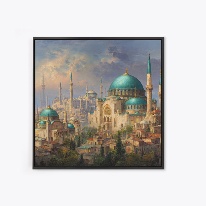 Turquoise Domed Istanbul Mosque Canvas Print, Islamic Architecture Wall Art, Middle Eastern Decor, Elegant Travel Poster