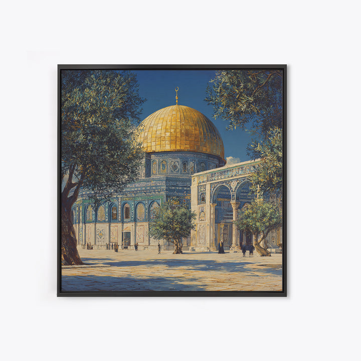 Golden Dome Jerusalem Courtyard Wall Art, Islamic Architecture Canvas Print, Mosque Decor, Middle Eastern Travel Poster Print