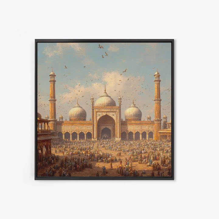 Grand Mosque Courtyard Framed Canvas Print, Islamic Architecture Wall Art, Spiritual Home Decor, Eid Gift, Living Room Art