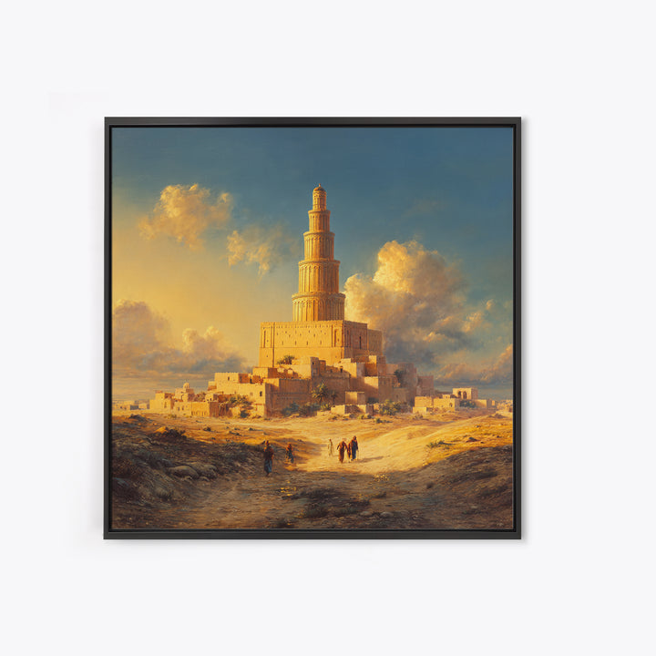 Golden Desert Tower Of Babylon Canvas Print, Ancient Middle Eastern Landscape Wall Art For Living Room, Office Decor Gift