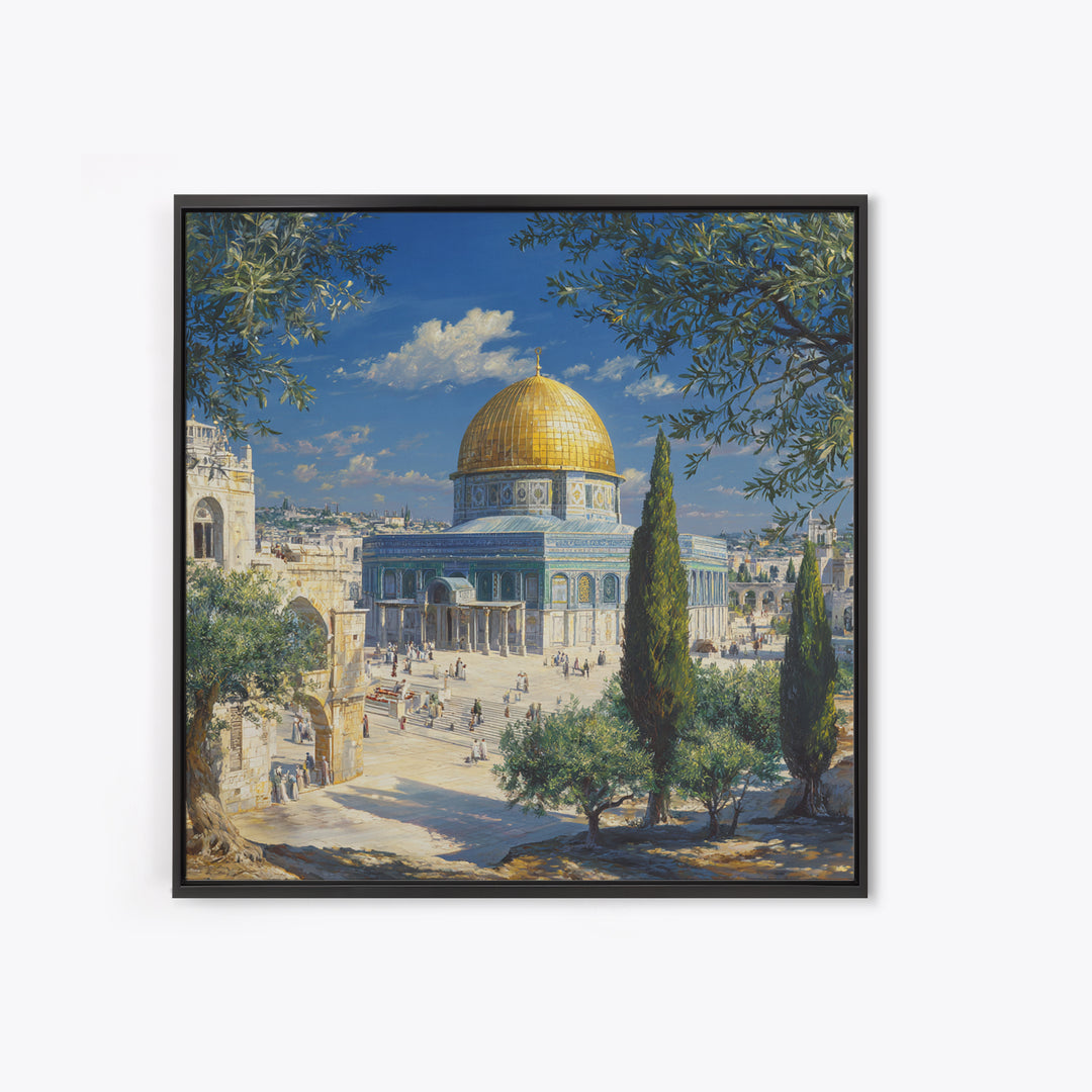 Golden Dome Of The Rock Jerusalem Canvas Print, Islamic Architecture Painting, Holy Land Travel Poster, Prayer Room Decor