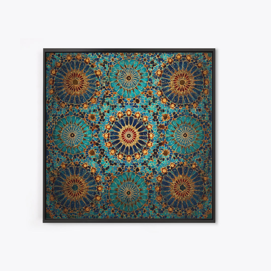 Turquoise Moroccan Tile Mosaic Wall Art, Geometric Islamic Canvas Print, Boho Wall Decor, Mediterranean Home Decor Gift Idea