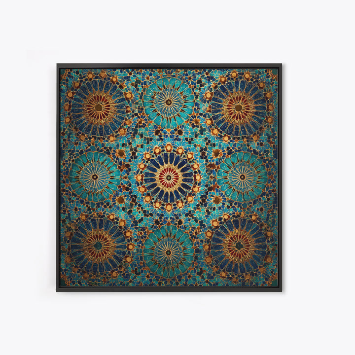Turquoise Moroccan Tile Mosaic Wall Art, Geometric Islamic Canvas Print, Boho Wall Decor, Mediterranean Home Decor Gift Idea