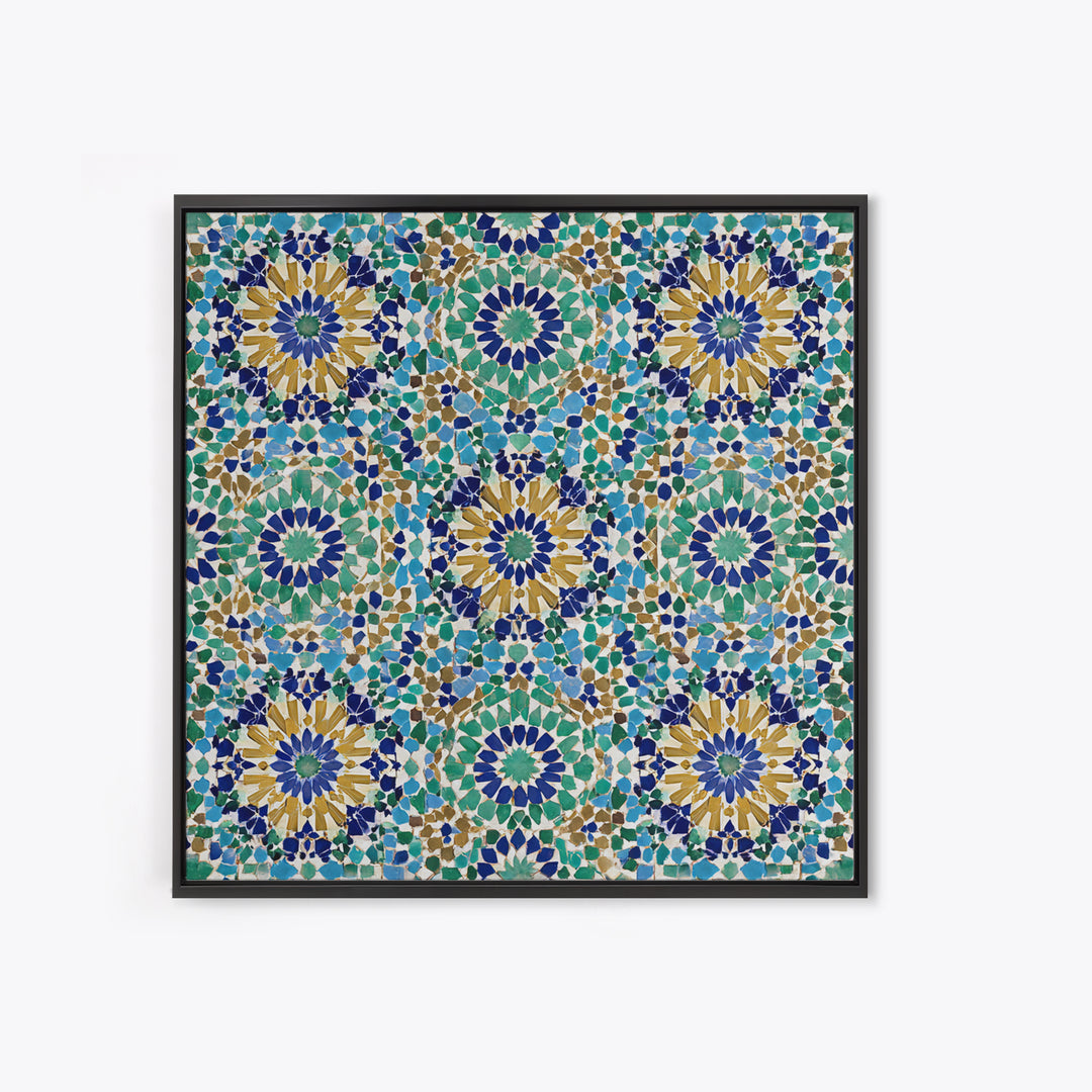 Moroccan Mosaic Tile Pattern Wall Art, Islamic Geometric Print, Teal Blue Wall Decor, Mediterranean Morocco Home Decor Gift