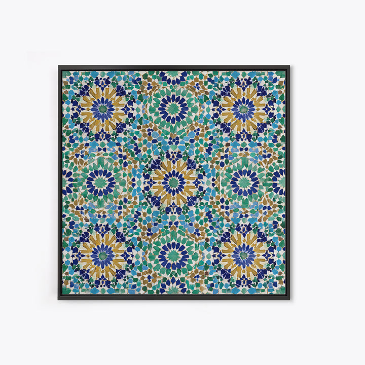 Moroccan Mosaic Tile Pattern Wall Art, Islamic Geometric Print, Teal Blue Wall Decor, Mediterranean Morocco Home Decor Gift