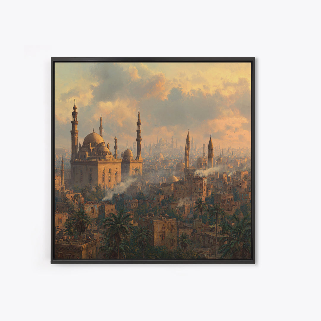 Cairo Mosque Skyline At Golden Hour Canvas Print, Islamic Wall Art, Middle Eastern Decor, Spiritual Cityscape Poster, Travel Art