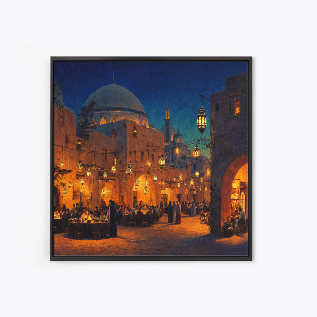 Lantern Lit Mosque Courtyard At Night Wall Art, Islamic Home Decor, Arabic Architecture Print, Ramadan Decor, Eid Gift Art