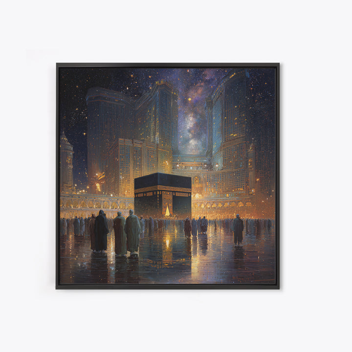 Kaaba At Mecca Under Starry Night Wall Art, Islamic Canvas Print, Quran Wall Decor, Ramadan Gift, Spiritual Muslim Home Decor