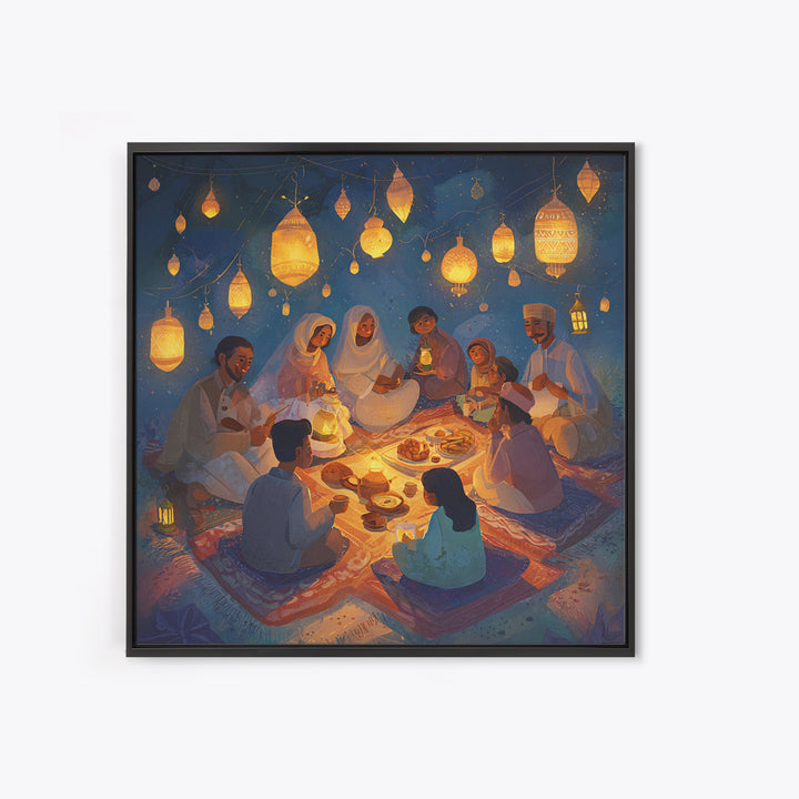 Ramadan Family Lantern Picnic Wall Art, Islamic Canvas Print, Eid Decor, Muslim Home Decor, Housewarming Gift For Living Room