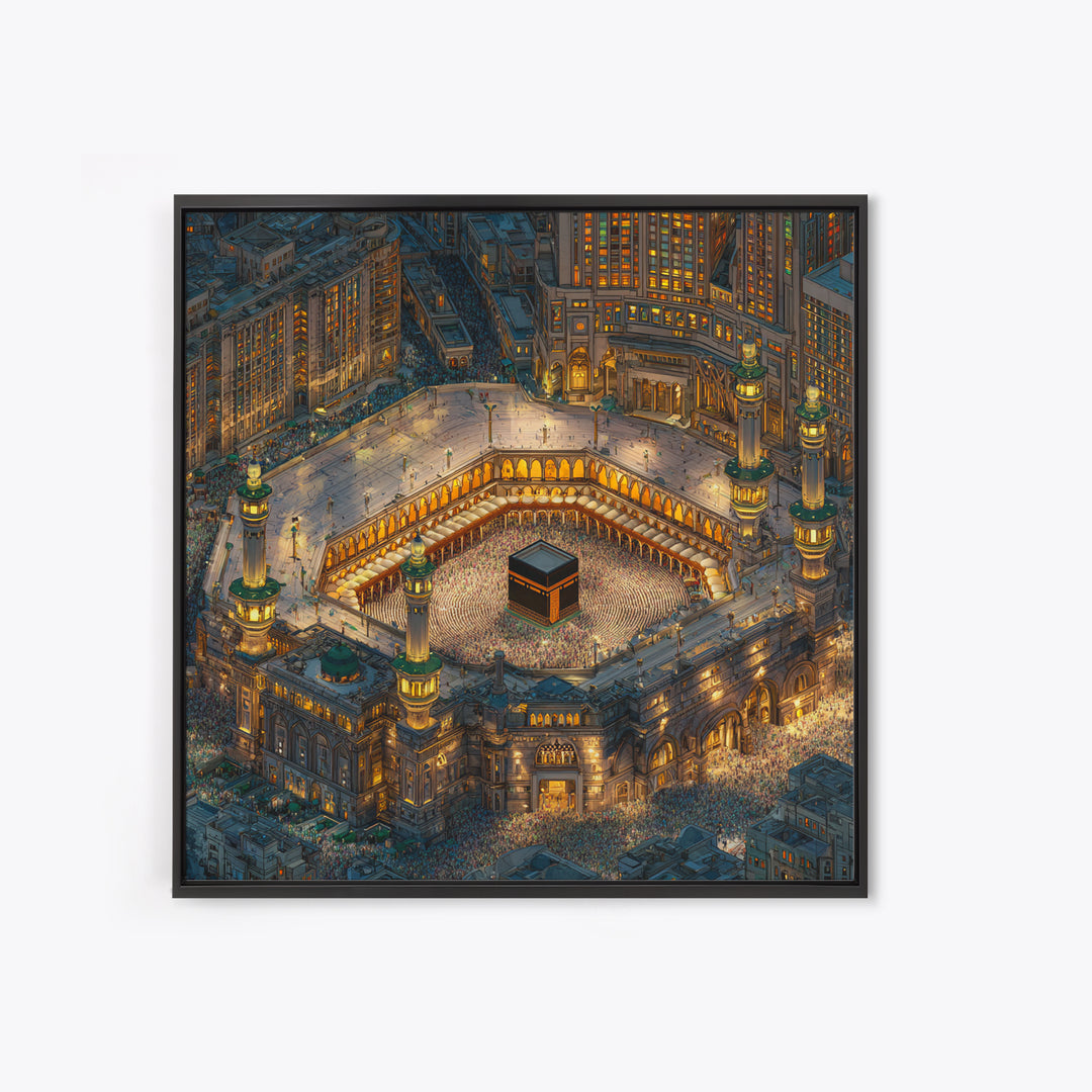 Illuminated Kaaba In Makkah At Night Wall Art, Islamic Home Decor, Quran Decor, Mosque Print, Eid Gift, Muslim Wall Decor