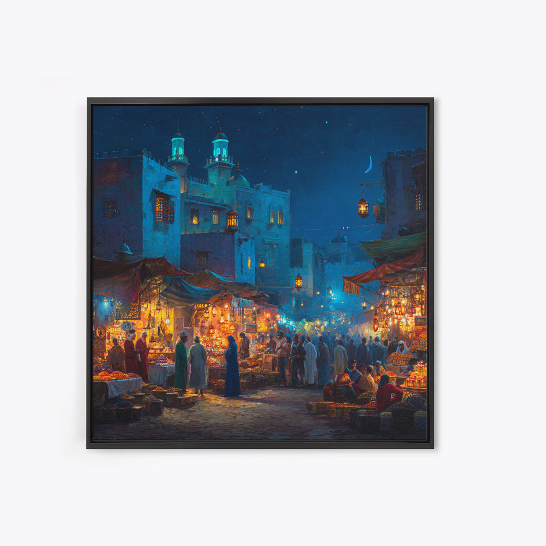 Lantern Lit Moroccan Night Market Wall Art, Islamic Architecture Canvas Print, Ramadan Decor, Middle Eastern Travel Poster