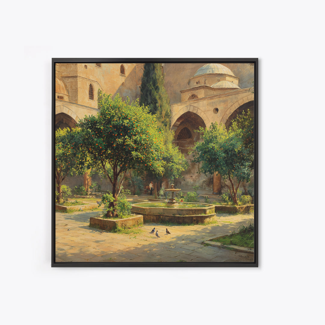 Mediterranean Orange Tree Courtyard Wall Art, Islamic Architecture Print, Garden Wall Decor, Warm Travel Art Print, Old World Decor