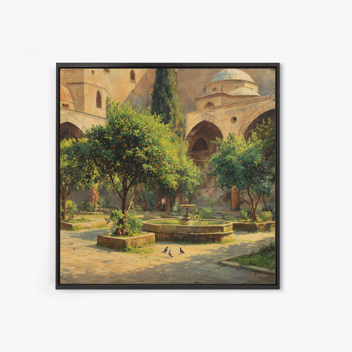 Mediterranean Orange Tree Courtyard Wall Art, Islamic Architecture Print, Garden Wall Decor, Warm Travel Art Print, Old World Decor