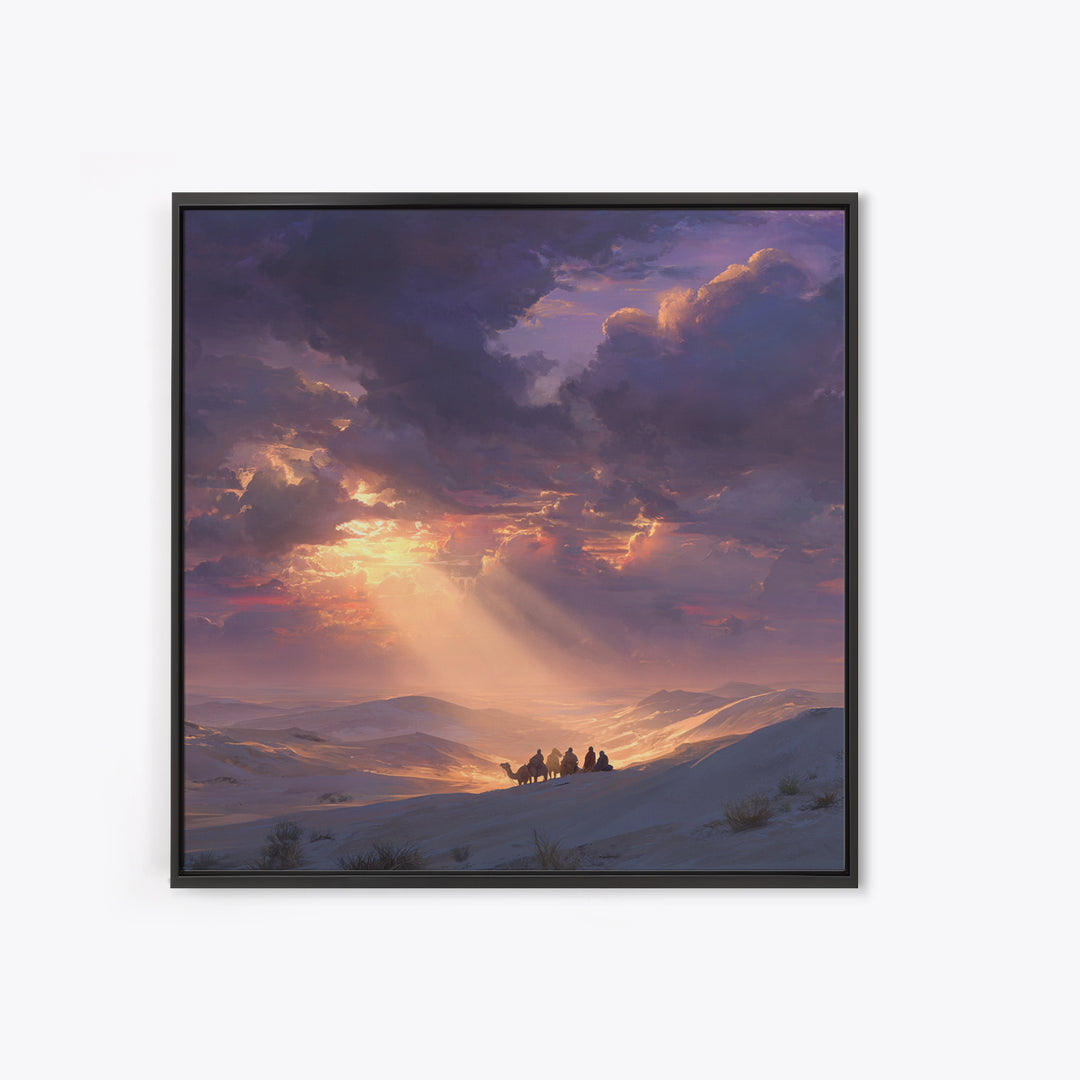 Golden Desert Riders At Sunset Wall Art, Dramatic Landscape Canvas Print, Western Decor, Mountain Art, Warm Living Room Decor