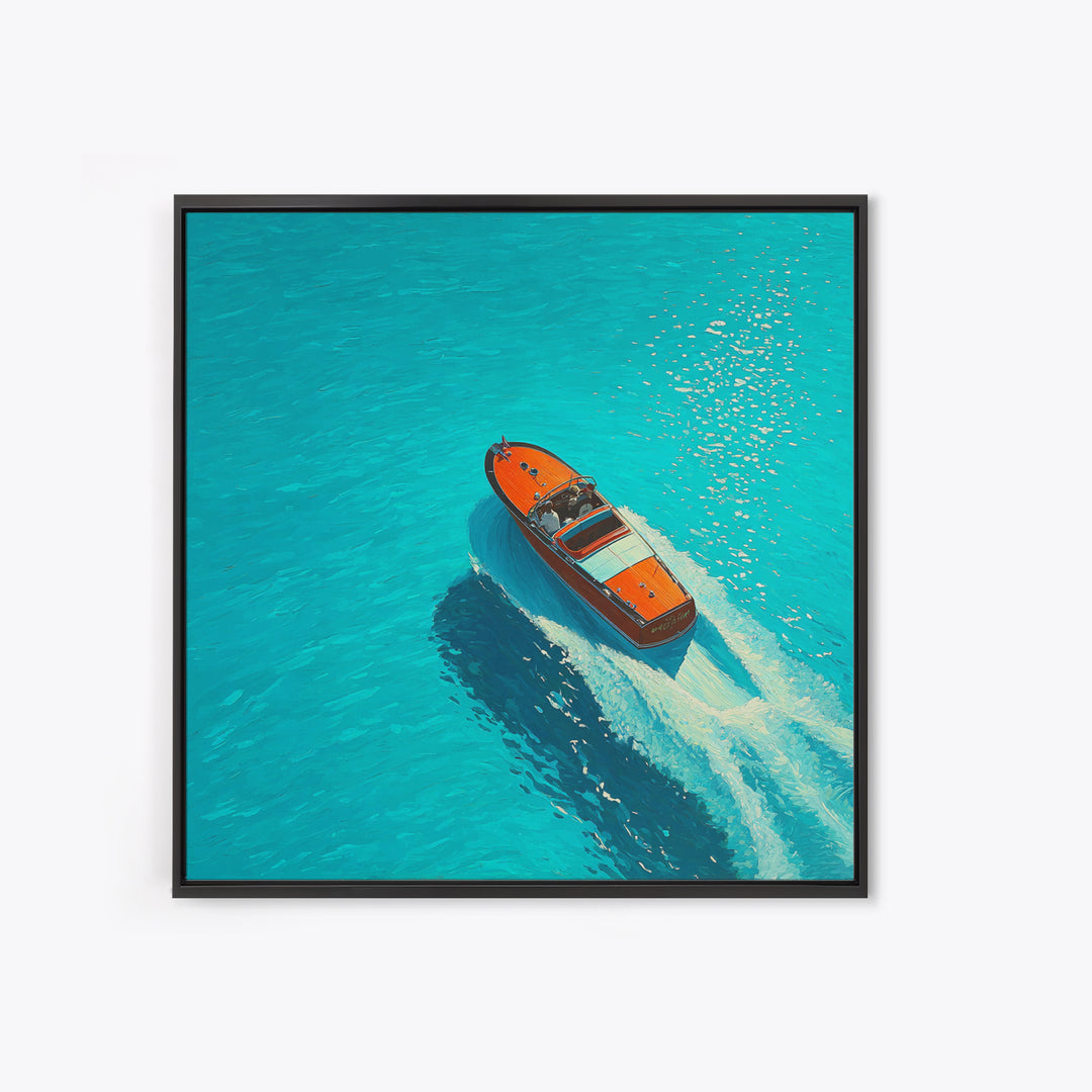 Turquoise Speedboat On Open Water Canvas Print, Coastal Wall Art, Nautical Travel Decor, Modern Beach House Art Gift For Her