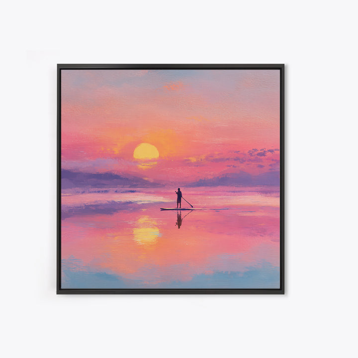 Pink Sunset Paddleboard Wall Art, Pastel Ocean Seascape, Coastal Decor, Beach House Art Print, Romantic Gift For Her, Bedroom Decor