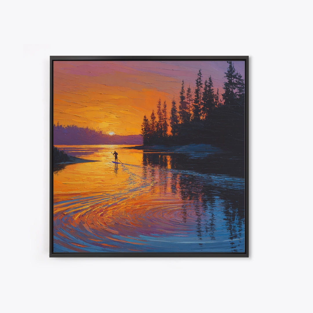 Sunset Paddleboard Pine Lake Wall Art, Orange Blue Seascape Canvas Print, Nature Decor, Living Room Decor, Gift For Him Or Her