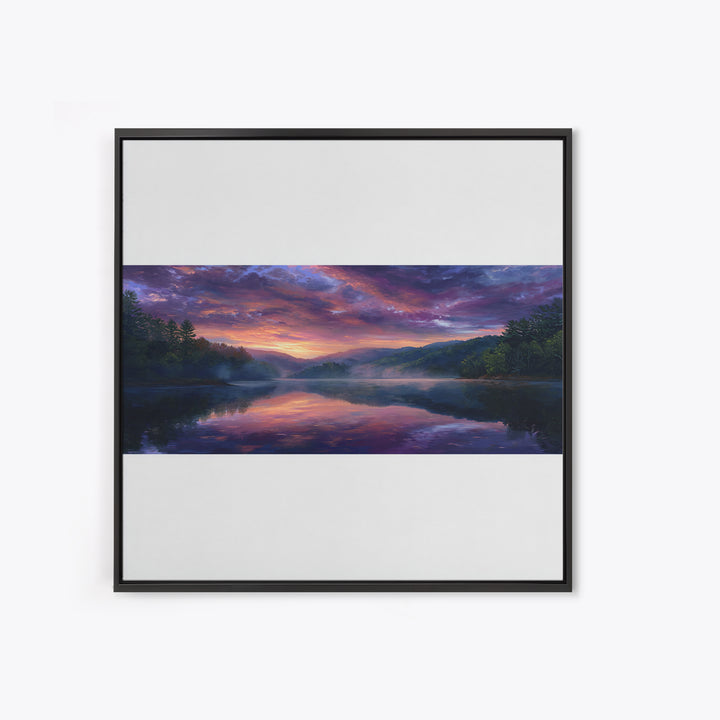 Panoramic Lake Sunset Landscape Wall Art, Reflective Sky Canvas Print, Calming Extra Wide Over Sofa Decor