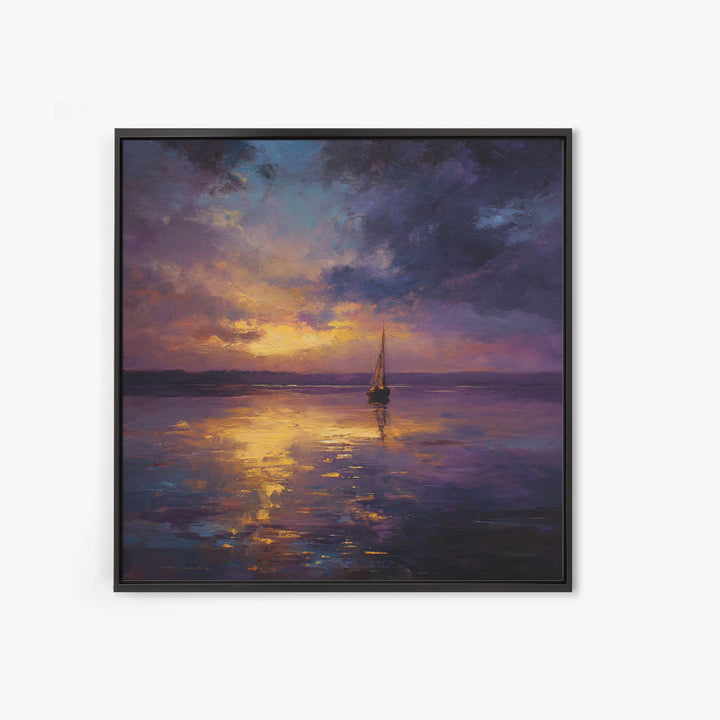 Moody Sailboat Sunset Oil Painting Wall Art, Impressionist Seascape Canvas Print, Calming Coastal Decor For Bedroom Or Living Room