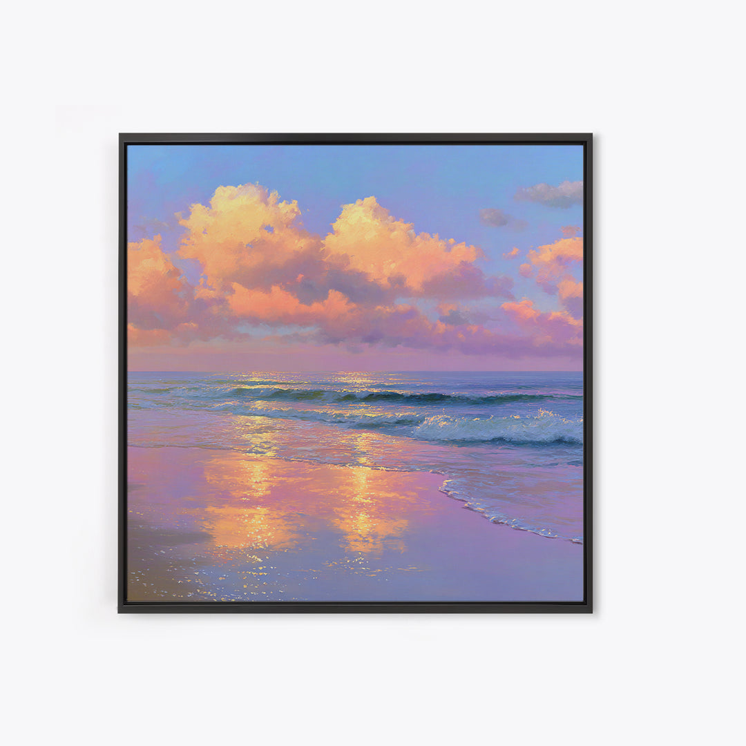 Pastel Ocean Sunset With Peach Clouds Canvas Print, Coastal Wall Art, Beach House Decor, Serene Living Room Seascape Wall Decor