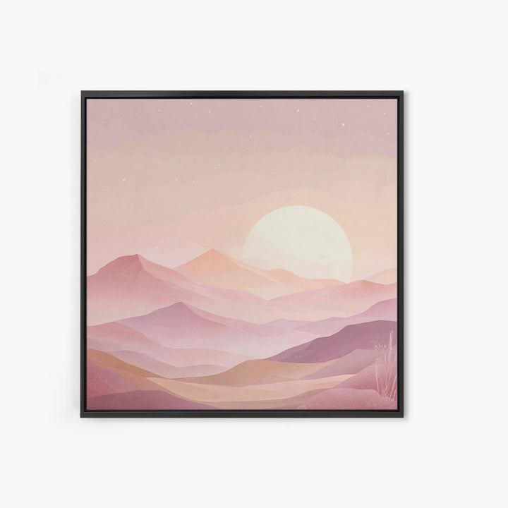 Minimalist Pink Moon Over Desert Mountains Wall Art, Celestial Landscape Print, Boho Bedroom Decor, Calming Nursery Art Gift