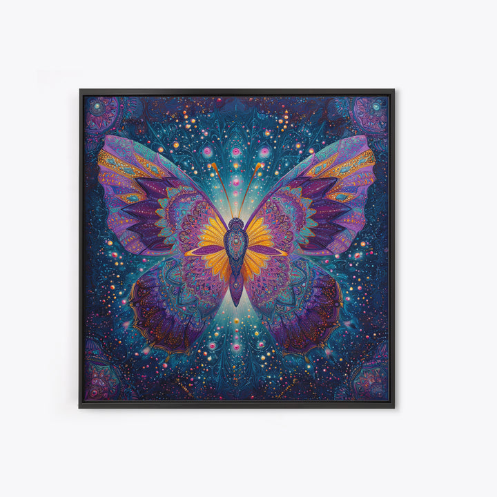 Mystical Butterfly In Cosmic Night Sky Wall Art, Colorful Boho Canvas Print, Spiritual Celestial Home Decor
