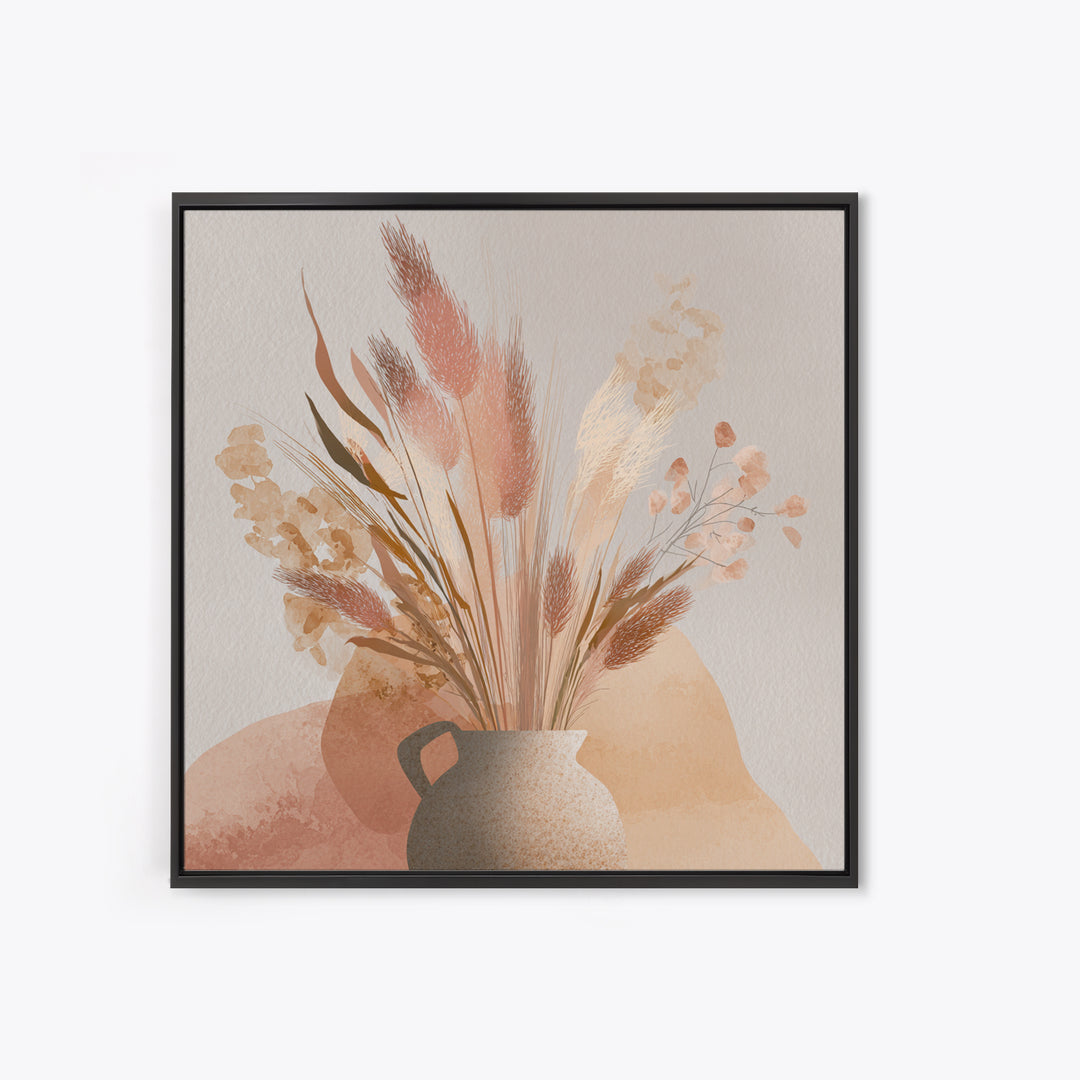 Neutral Pampas Grass Vase Wall Art, Boho Botanical Canvas Print, Earth Tone Floral Decor, Minimalist Living Room Wall Decor
